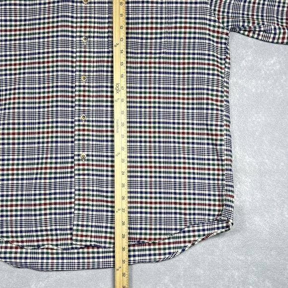 L.L Bean Dress Shirt Button Down Men’s Large Maroon Blue Red Checked Plaid 2813 - Picture 6 of 10